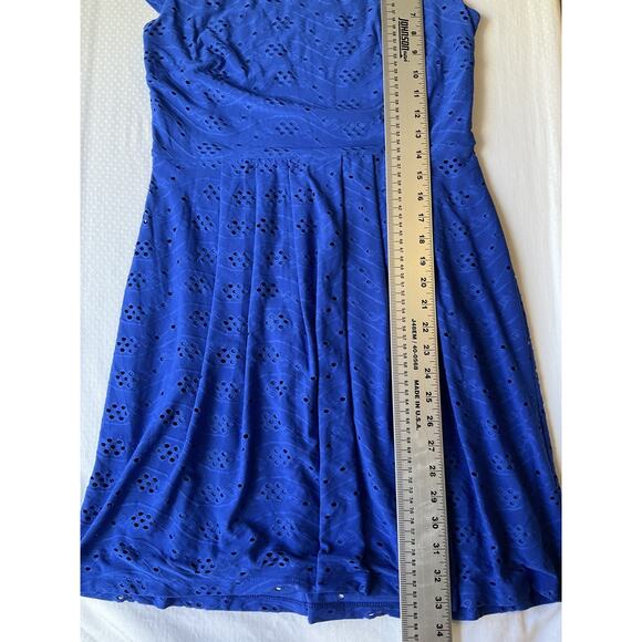 Enfocus Petite Women Dress 10P Blue Geometric Fit & Flare Short Sleeve Stretch - Picture 7 of 9